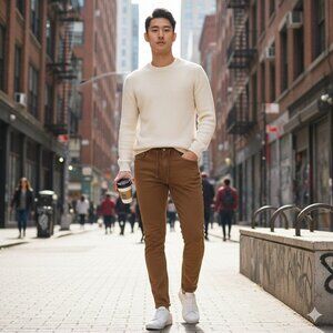 Uniqlo Jeans Men M Tan Skinny Tapered Zip Fly Ultra Stretch Grunge Preppy Punk